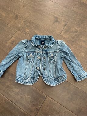 GAP Light Blue Girls' Denim Jacket with Puff Shoulders